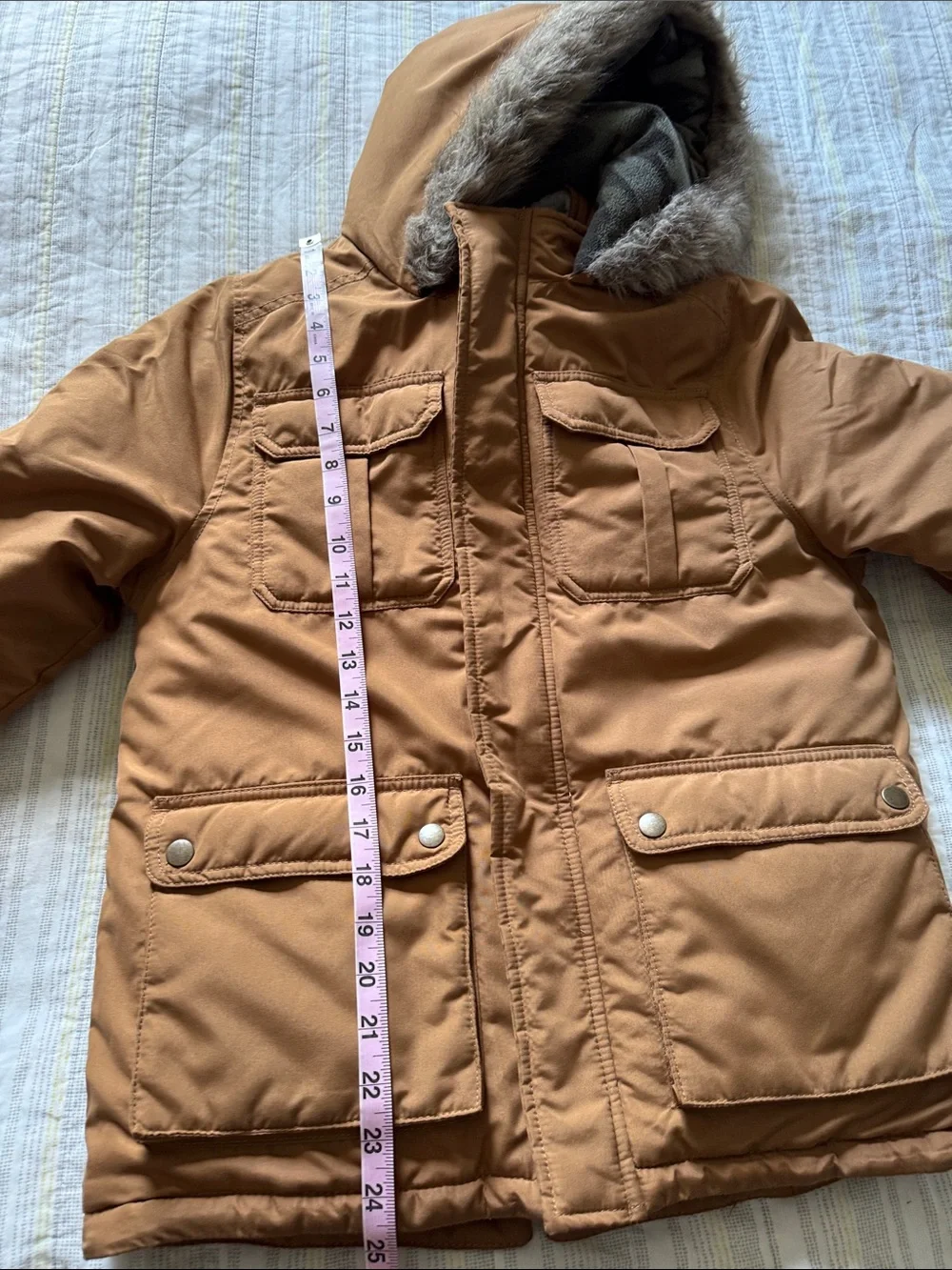 Carter’s Kids Insulated Hooded Parka Jacket in Camel with Faux Fur Trimmed Hood